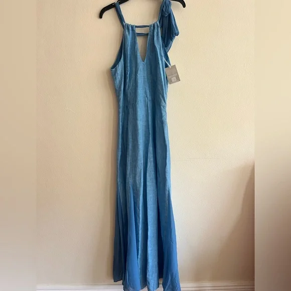 NWT $538 120% Lino Italy design Blue Harbor Sleeveless Maxi Dress Size 40 Bow - Picture 2 of 14